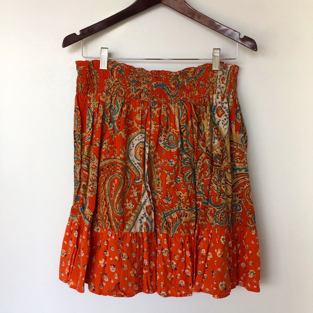 Vintage boho orange paisley skirt - Size Large